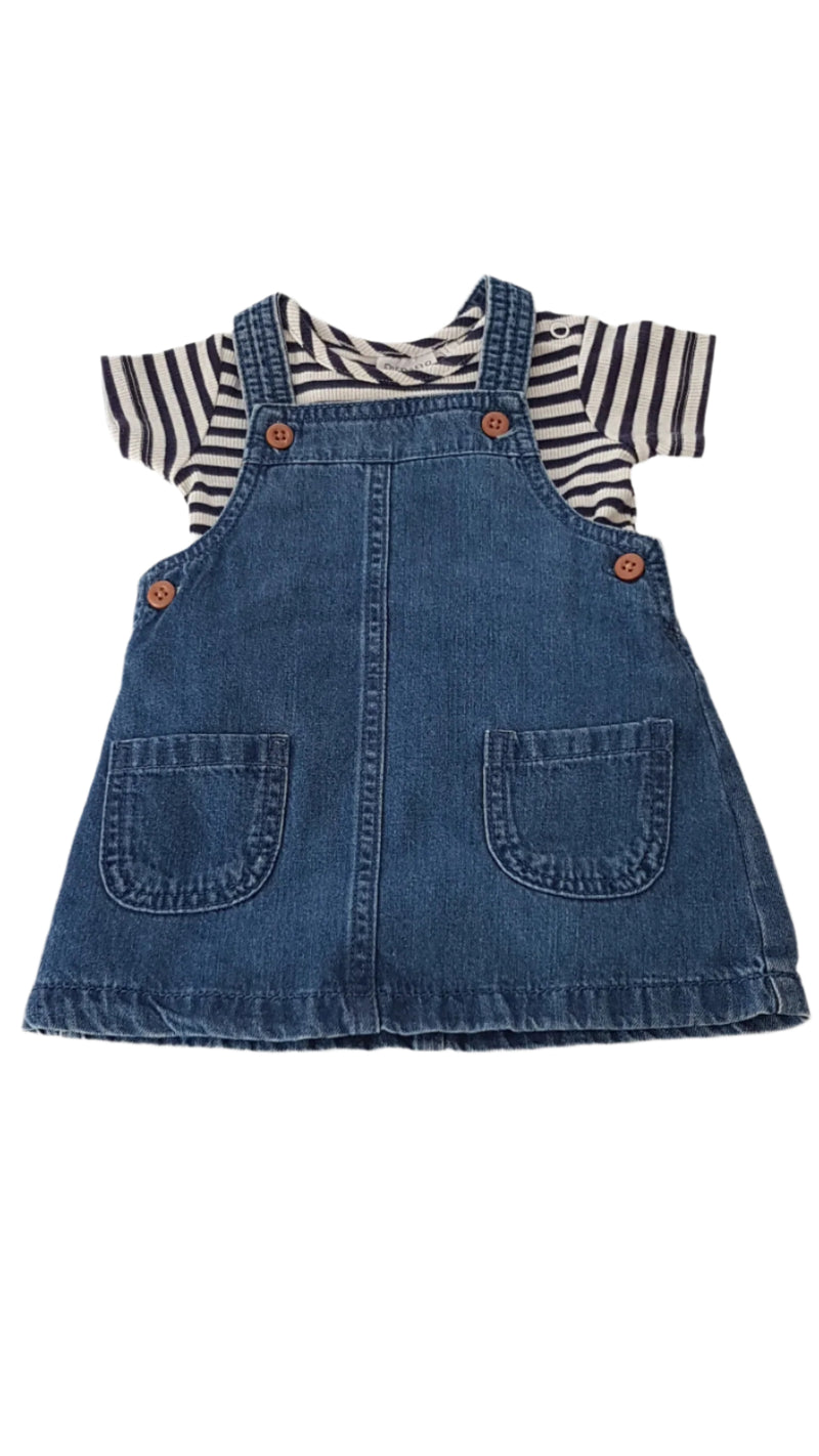 F&F CSÍKOS BODY+KANTÁROS KISLÁNY FARMER SZETT 68
