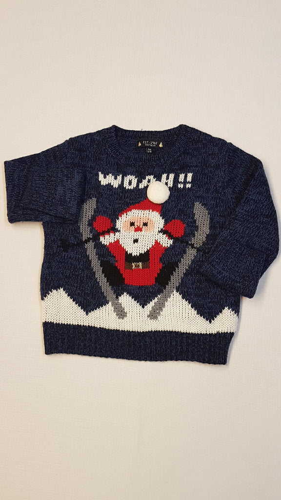 EST KNITWEAR   KÖTÖTT, PASIS, CSINI KISFIÚ PULÓVER, MIKULÁSSAL DÍSZÍTVE 116