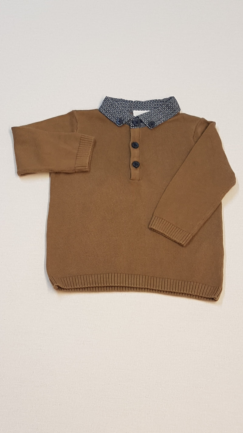 F&F KIDS ELEGÁNS MUSTÁRSZÍNŰ KISFIÚ ING PULÓVER 68