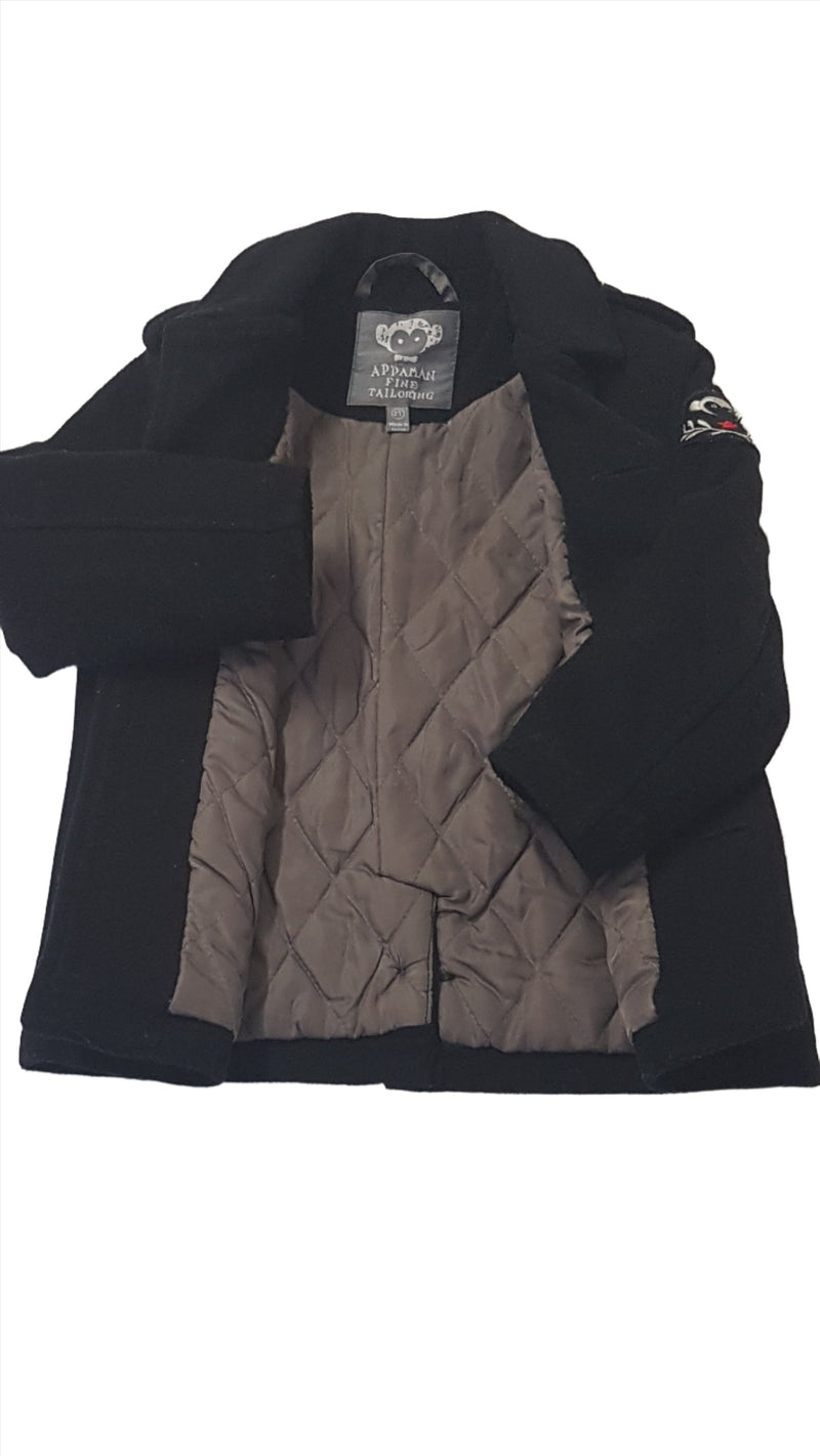 APPAMAN FINE TAILORING FEKETE,ELEGÁNS,MELEG KISFIÚ SZÖVETKABÁT 92-98