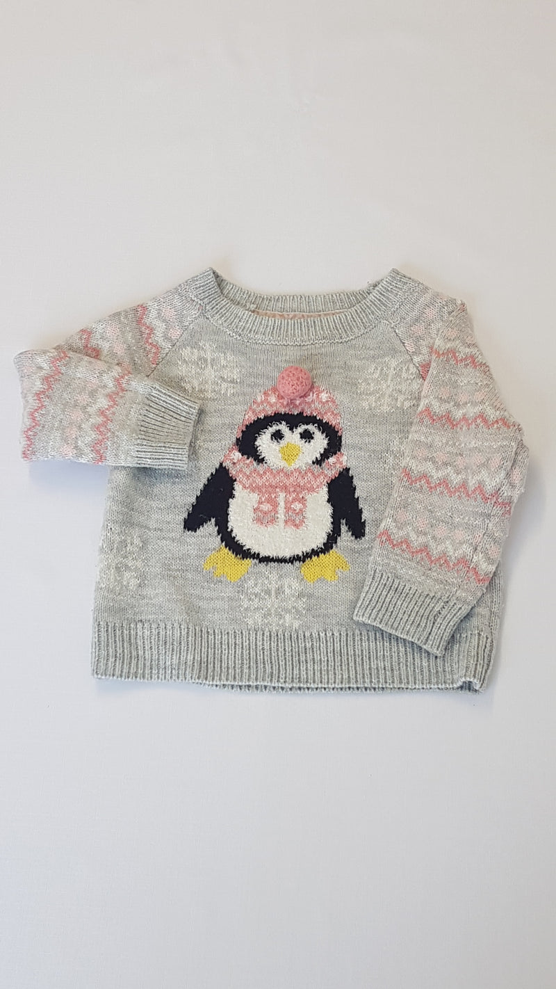 F&F KIDS ÉDI PINGVINES,KÖTÖTT KISLÁNY PULÓVER 80-86