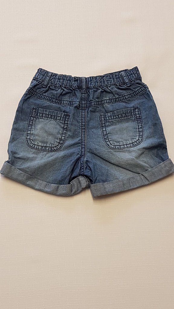 F&F KIDS KOPTATOTT,PUHA KISLÁNY RÖVID FARMERNACI,GUMIS DERÉKRÉSSZEL 80