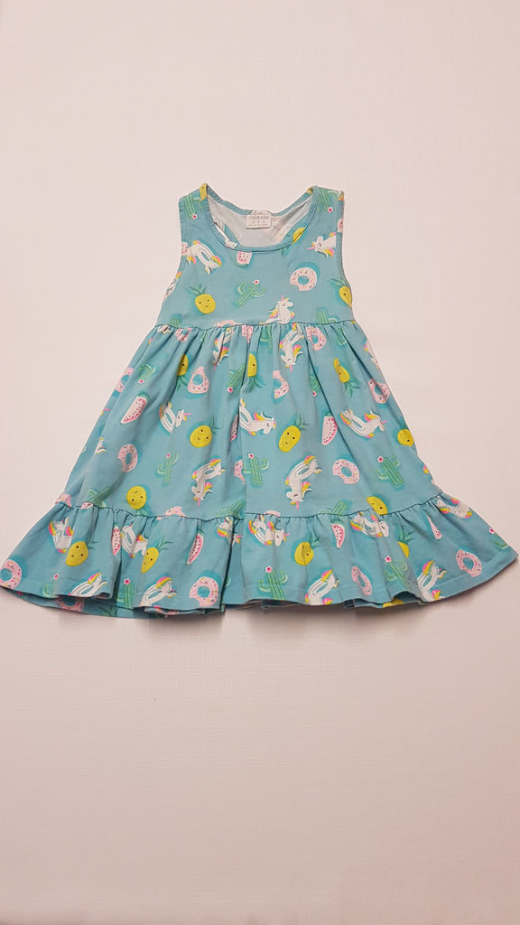 F&F KIDS ARANYOS,UNICORNOS KISLÁNY PAMUT RUHA 104