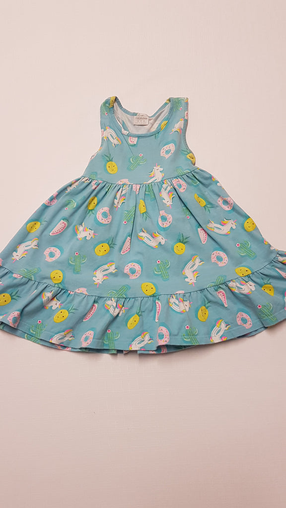 F&F KIDS ARANYOS,UNICORNOS KISLÁNY PAMUT RUHA 104