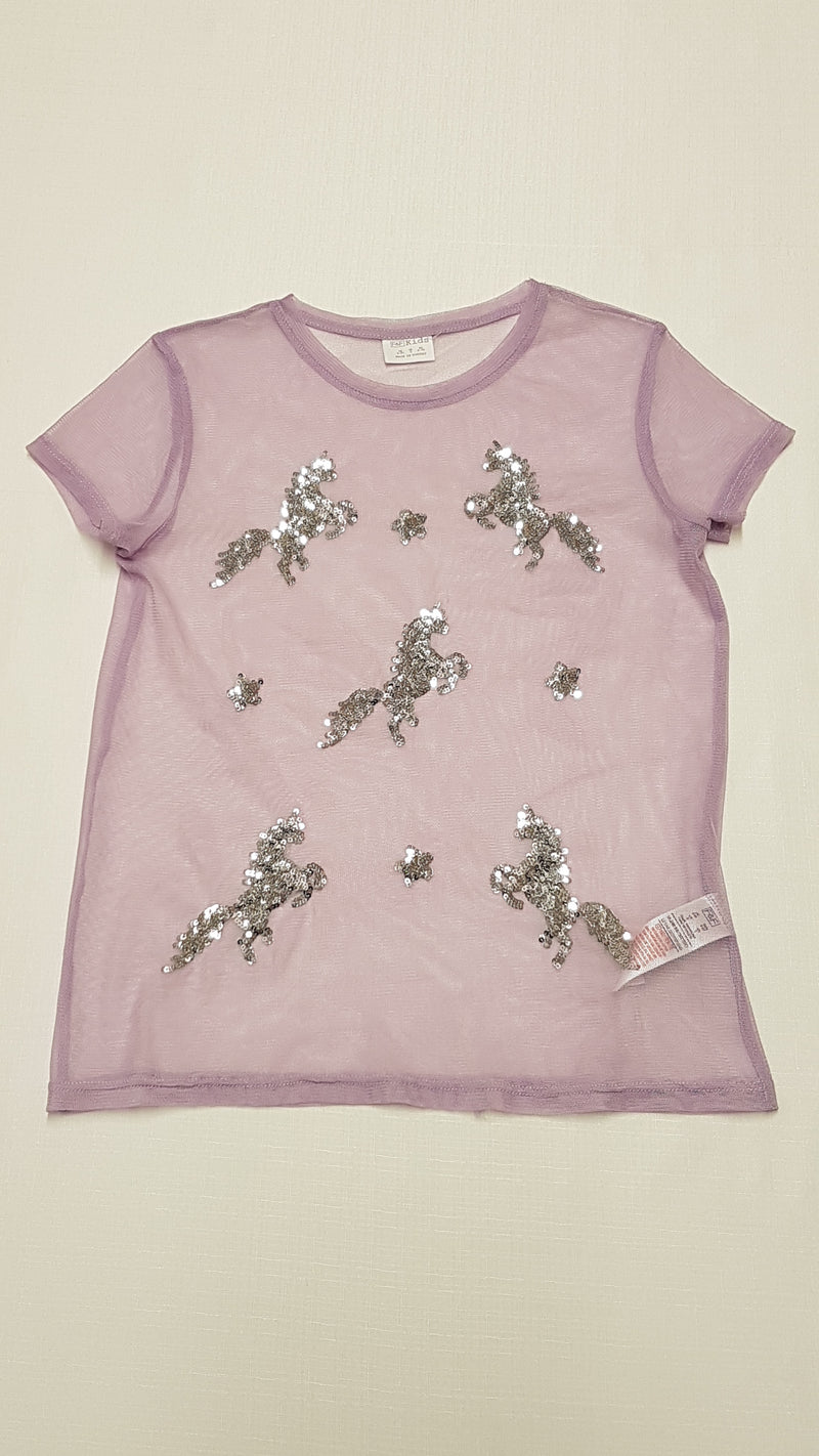 F&F KIDS CSODÁLATOS,EZÜST FLITTERES,UNICORNOS,NECC KISLÁNY FELSŐ 134