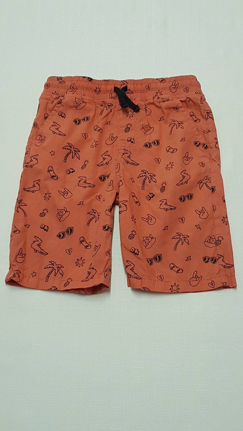F&F KIDS GUMIS DEREKÚ,TÉGLA SZÍNŰ,VAGÁNY MINTÁS KISFIÚ BERMUDA NADRÁG 116