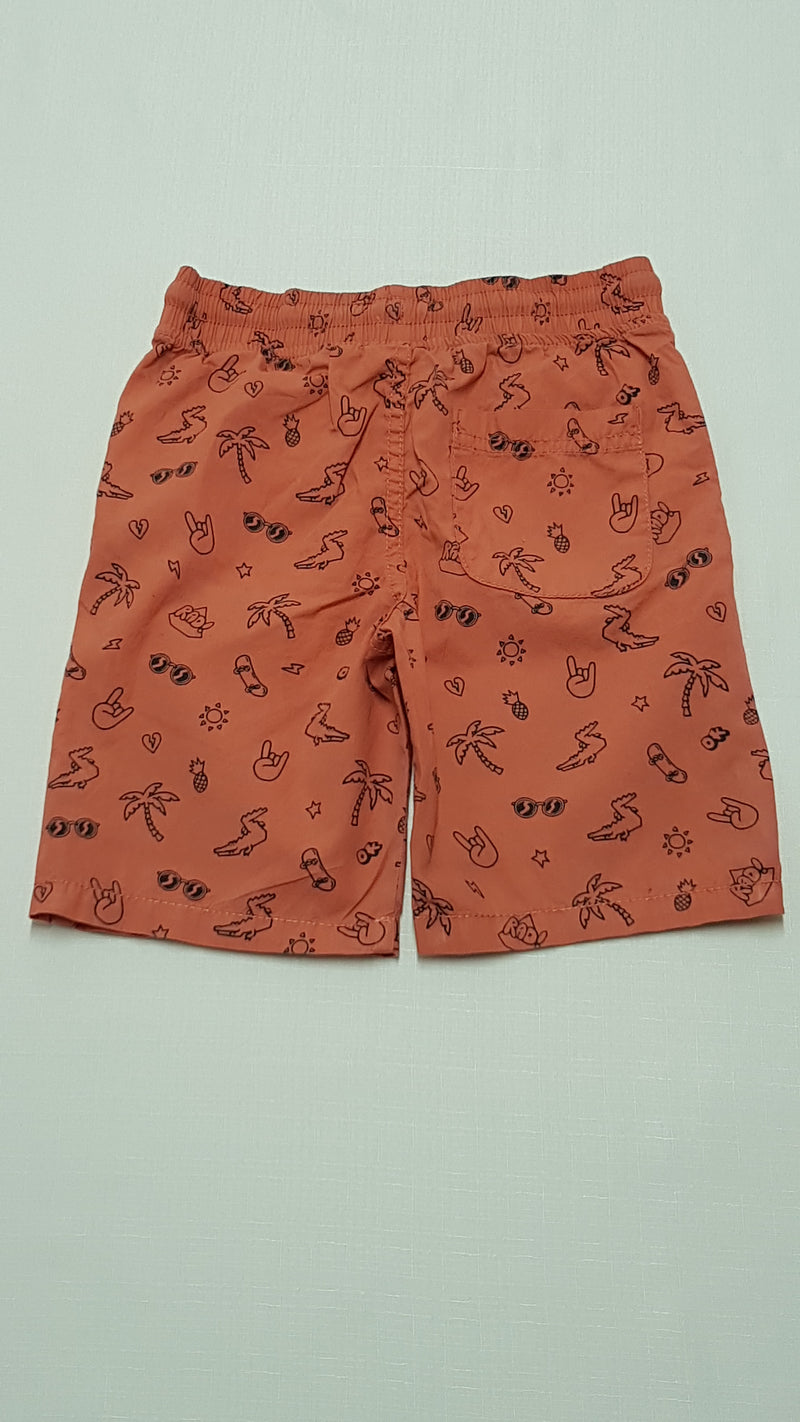 F&F KIDS GUMIS DEREKÚ,TÉGLA SZÍNŰ,VAGÁNY MINTÁS KISFIÚ BERMUDA NADRÁG 116