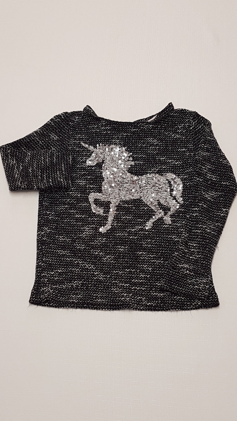 F&F KIDS GYÖNYÖRŰ SZÉP,EZÜST FLITTERES,UNICORNOS KISLÁNY PULÓVER 128