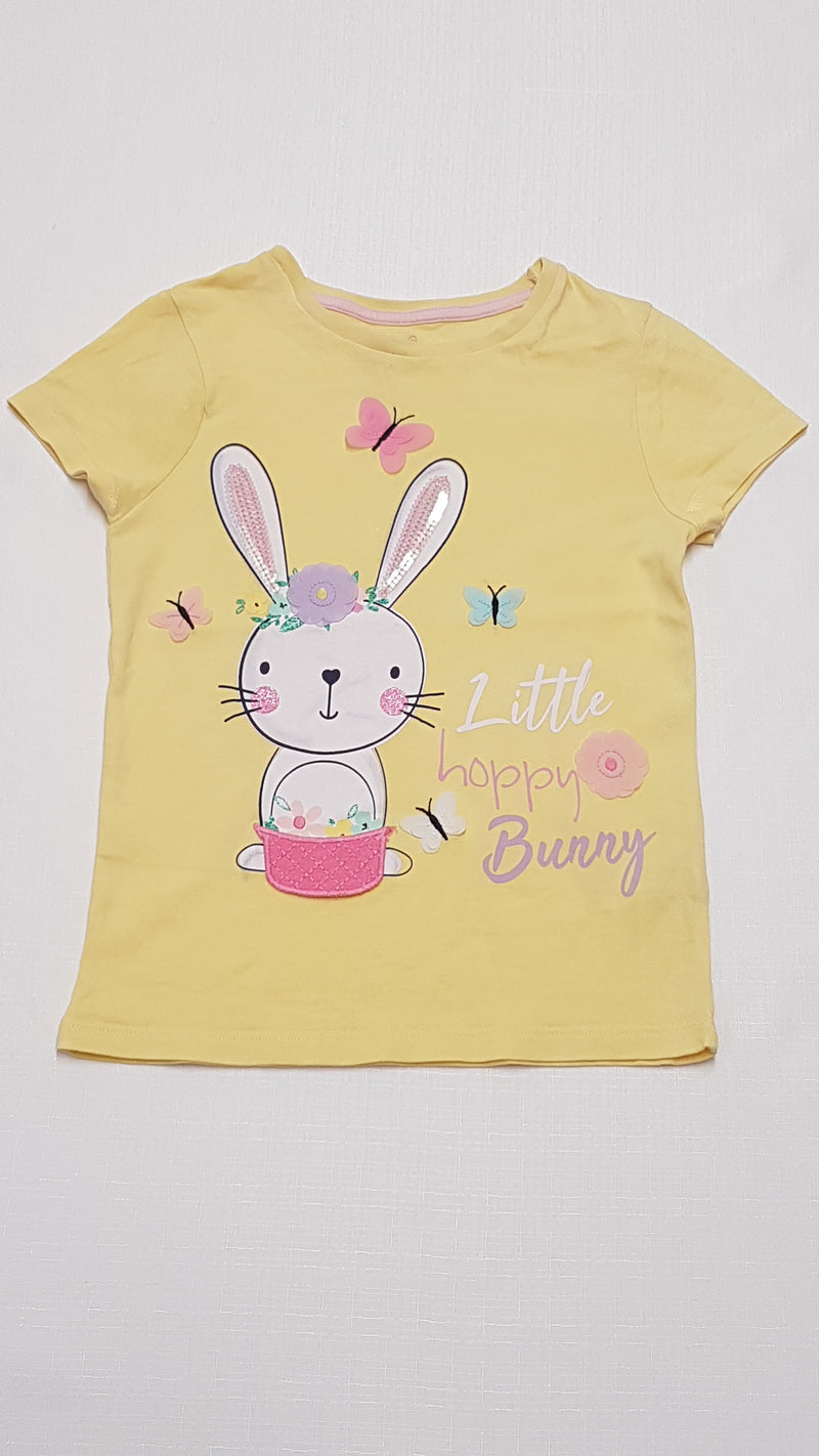 F&F KIDS LITTLE HAPPY BUNNY FELIRATOS,NYUSZIKÁS,FLITTERES KISLÁNY PÓLÓ 116