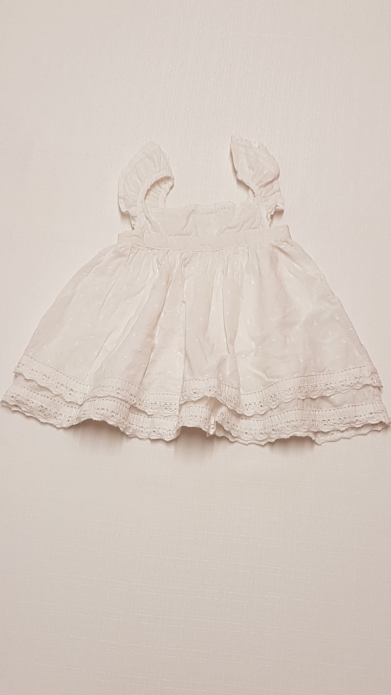 F&F KIDS FODROS VÁLLÚ MADEIRÁS HÍMZETT GYÖNYÖRŰ SZÉP KISLÁNY RUHA 62