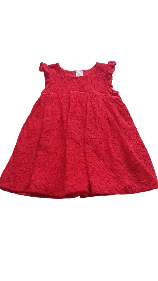 H&M PIROS SZÍNŰ,CSIPKÉS,ALKALMI KISLÁNY RUHA  92 Hover Image