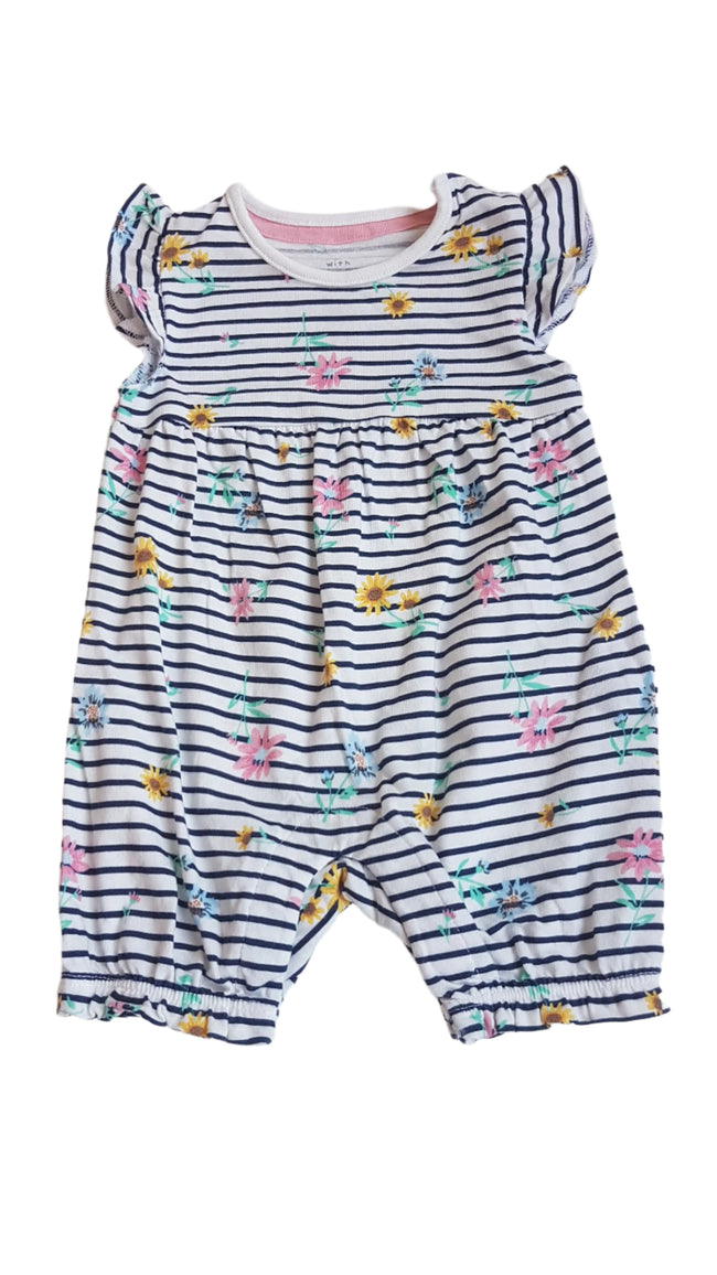 F&F ORGANIKUS PAMUT ,SZÍNES VIRÁGOS KISLÁNY PLAYSUIT 62 Hover Image