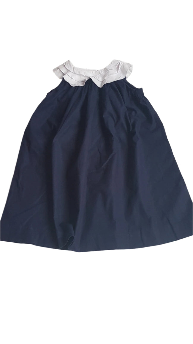 JACADI PARIS DESIGNER SÖTÉTKÉK-FEHÉR ELEGÁNS KISLÁNY RUHÁCSKA 104 Hover Image