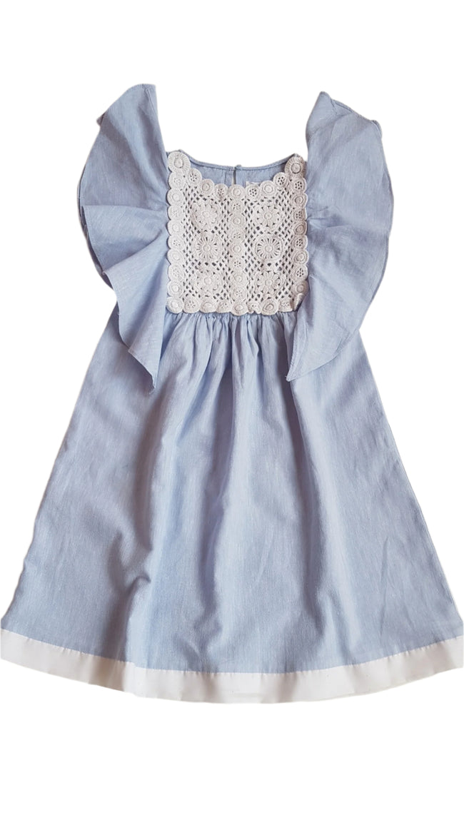 ZARA VILÁGOSKÉK , LENGE KISLÁNY MADEIRÁS RUHA   128 Hover Image