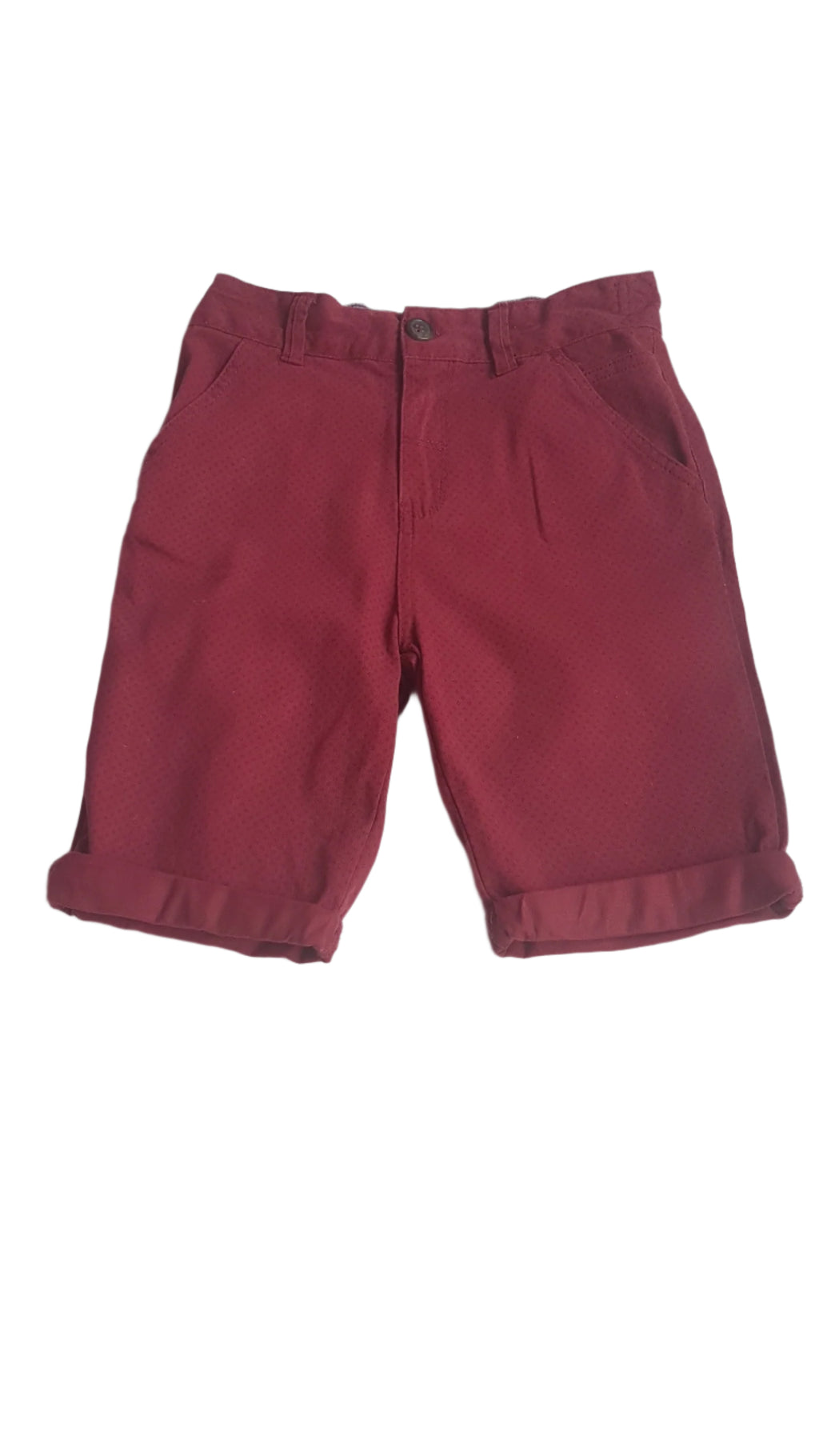 TU BORDÓ SZÍNŰ , ELEGÁNS KISFIÚ BERMUDA ÁLLÍTHATÓ GUMIS DERÉKRÉSSZEL 140