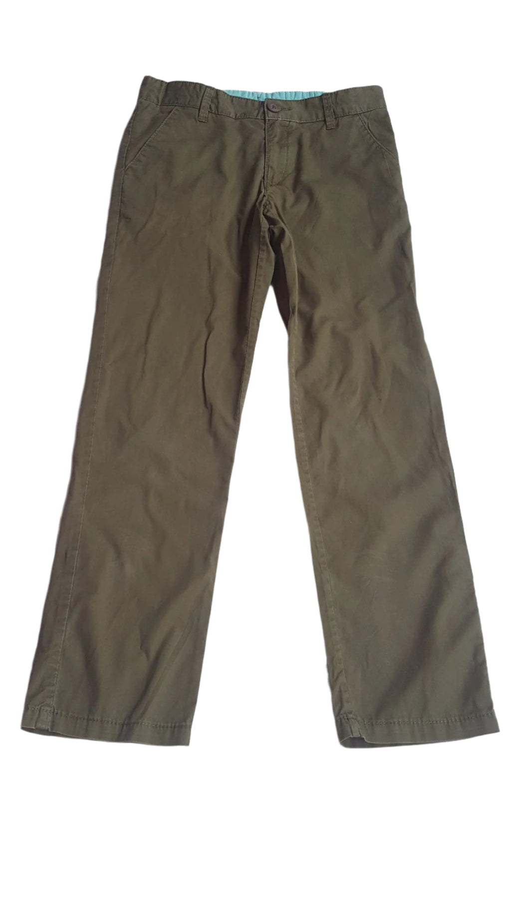 H&M VÉKONY,  OLÍVAZÖLD ,ELEGÁNS KISFIÚ NADRÁG ÁLLÍTHATÓ GUMIS DERÉKRÉSSZEL  140