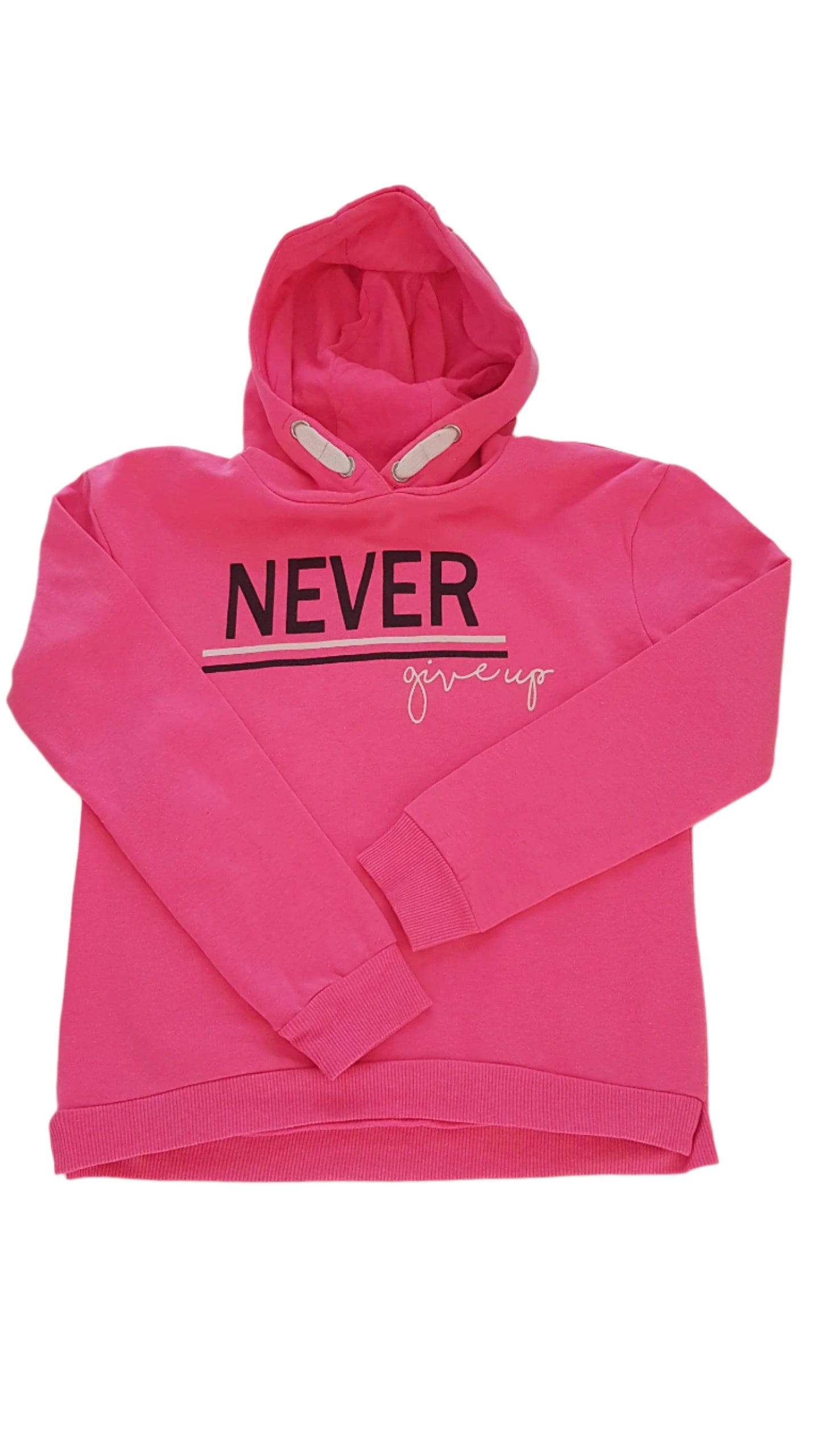 MISS E VIE PINK SZÍNŰ, NEVER GIVE UP FELIRATOS KISLÁNY KAPUCNIS PULÓVER 146-152