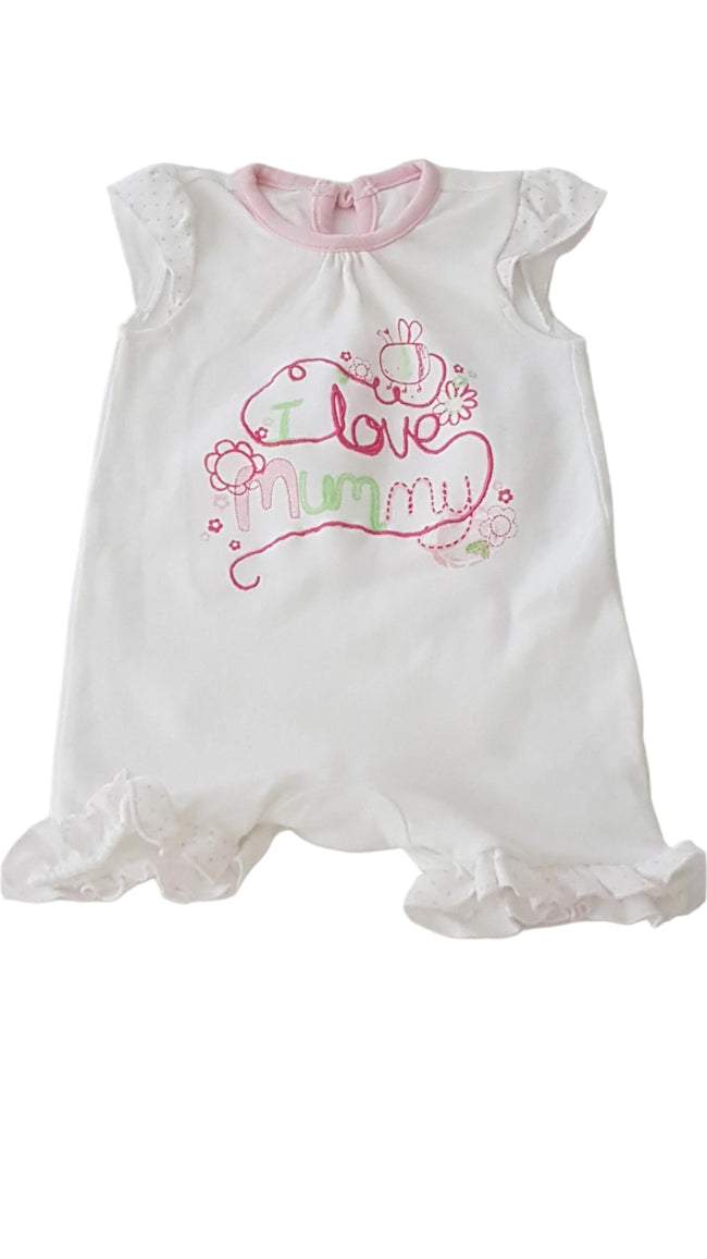 ÚJ GEORGE I LOVE MUMMY FELIRATOS KISLÁNY PLAYSUIT 56-62 Hover Image