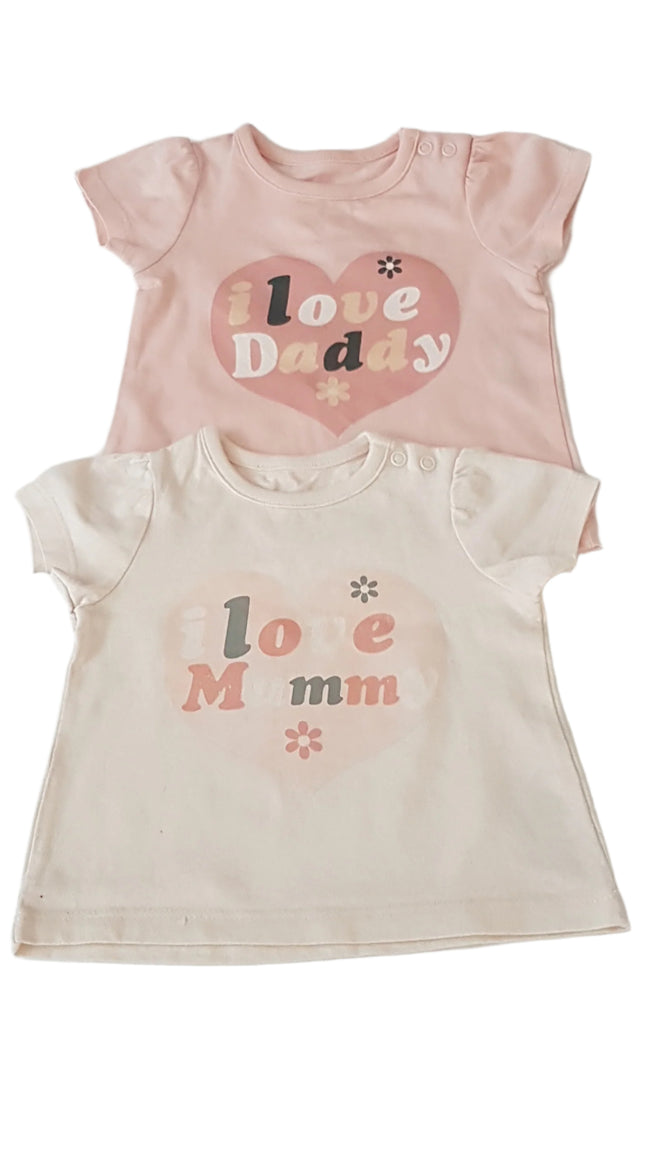ÚJ NUTMEG CSILLÁMOS, ILOVE DADDY & MUMMY FELIRATOS KISLÁNY PÓLÓ SZETT 62 Hover Image