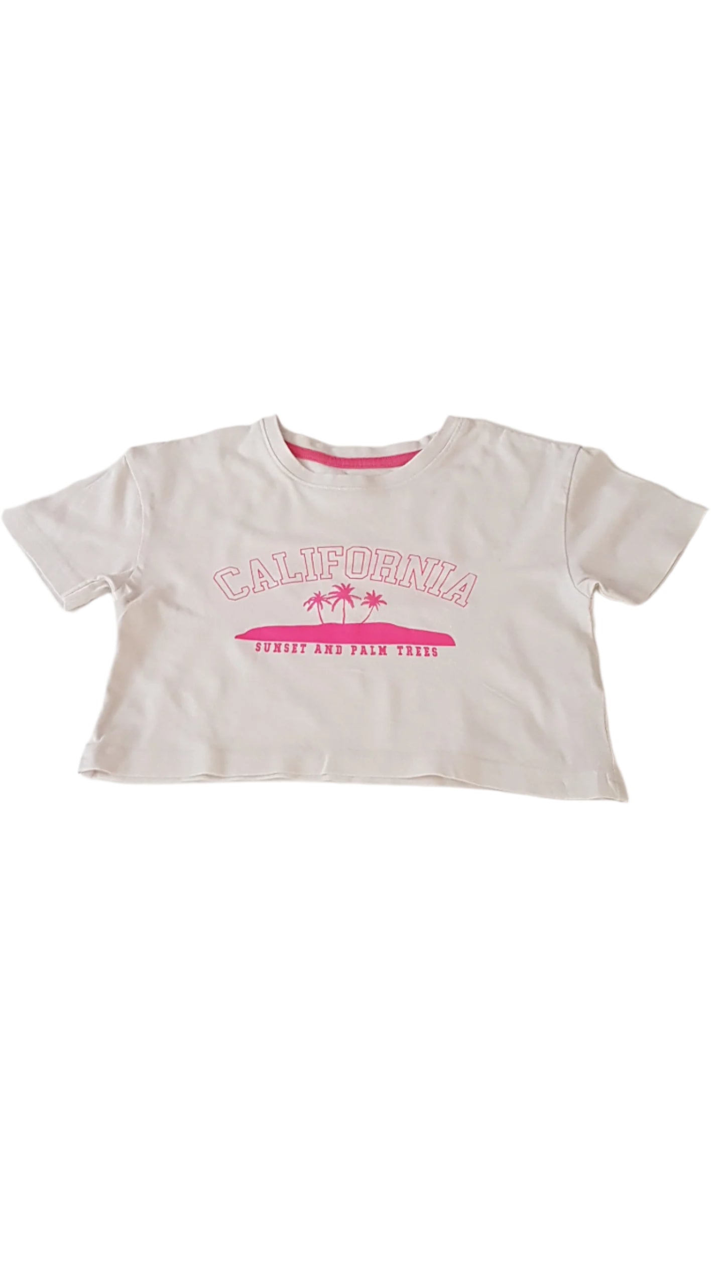 PRIMARK TÖRTFEHÉR,  CALIFORNIA FELIRATOS   KISLÁNY CROP TOP 104
