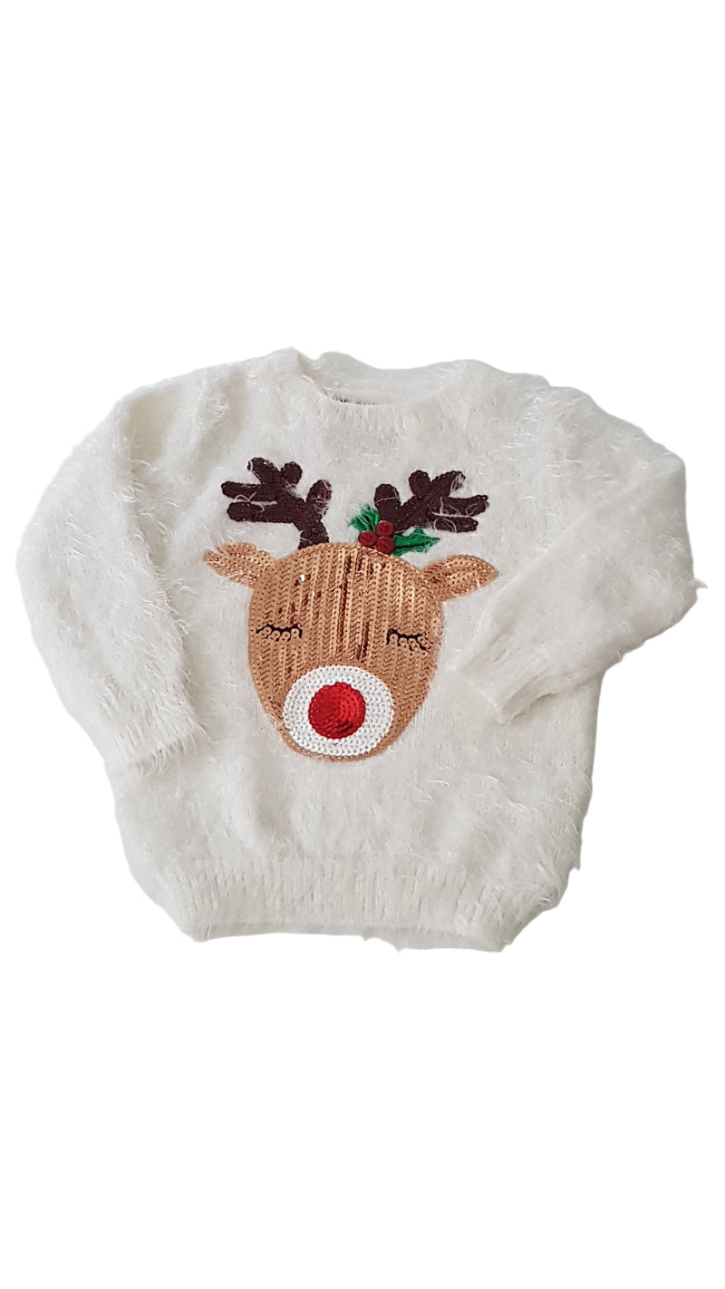 PRIMARK FLITTERES, KARÁCSONYI MINTÁS KISLÁNY PULÓVER  98