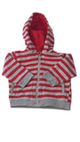 TISLAIA BASIC SZÜRKE-PIROS CSÍKOS KISFIÚ KAPUCNIS PULÓVER 74
