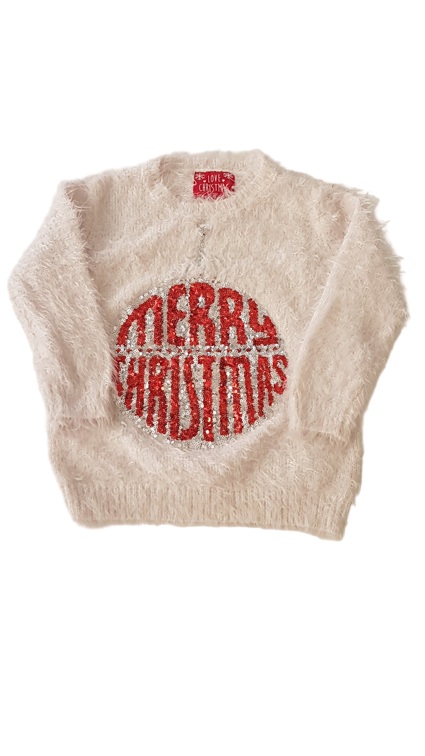 F&F MERRY CHRISTMAS FELIRATOS, SZŐRMÉS KISLÁNY  PULÓVER 116