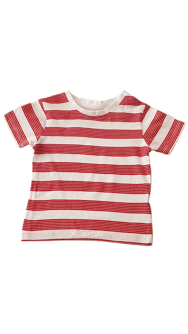 ÚJ PRIMARK PIROS-FEHÉR CSÍKOS KISFIÚ PÓLÓ 80 Hover Image