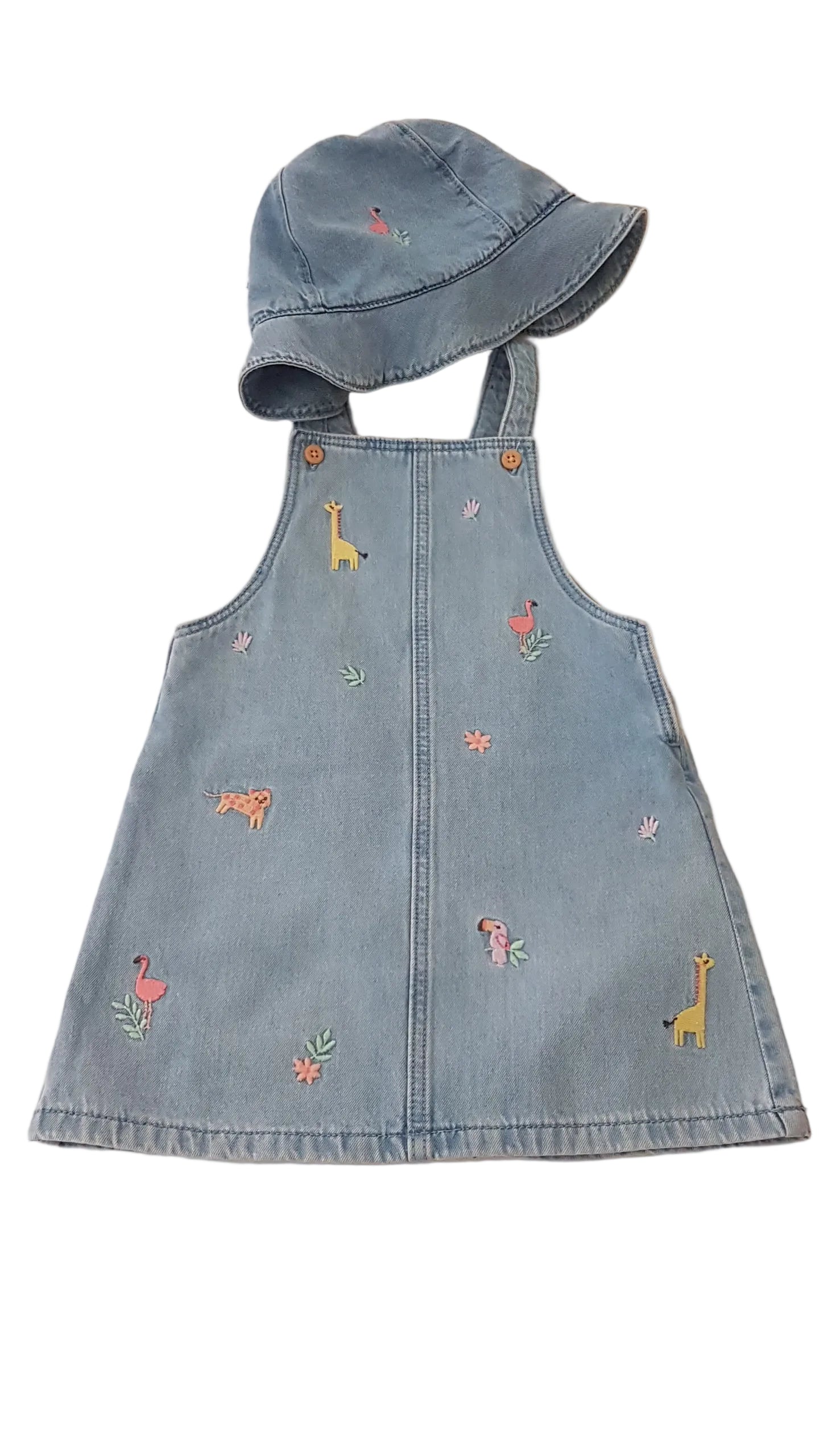 F&F KOPTATOTT, HÍMZETT KISLÁNY FARMER RUHA & KALAP 92