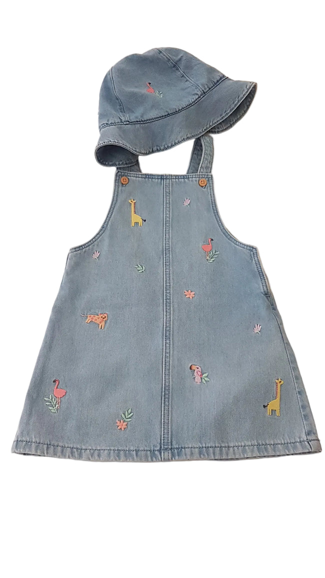 F&F KOPTATOTT, HÍMZETT KISLÁNY FARMER RUHA & KALAP 92 Hover Image