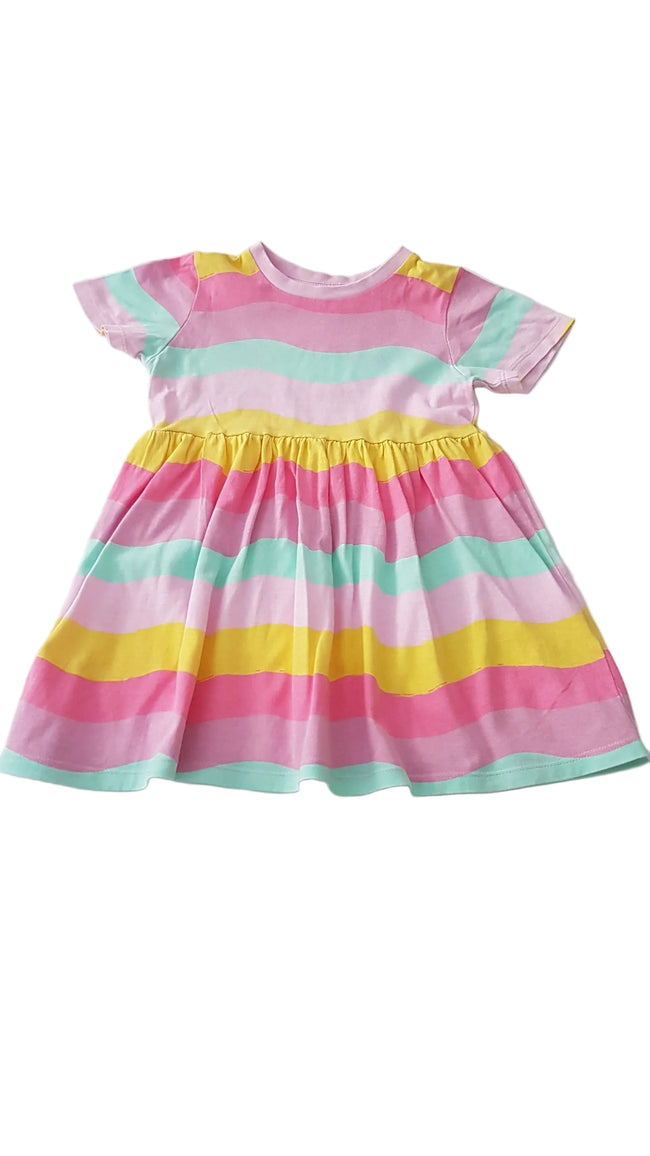 MATALAN SZÍNES CSÍKOS , PAMUT KISLÁNY RUHA 92 Hover Image