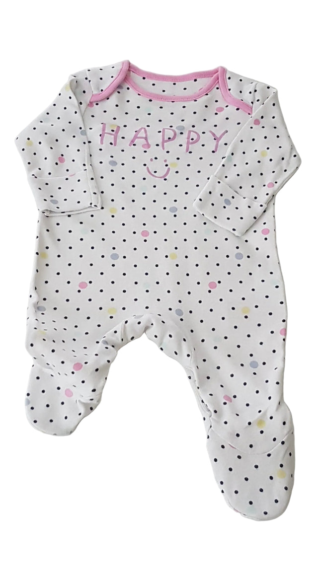 MOTHERCARE PÖTTYÖS, HAPPY FELIRATOS KISLÁNY RUGDALÓZÓ 56 Hover Image