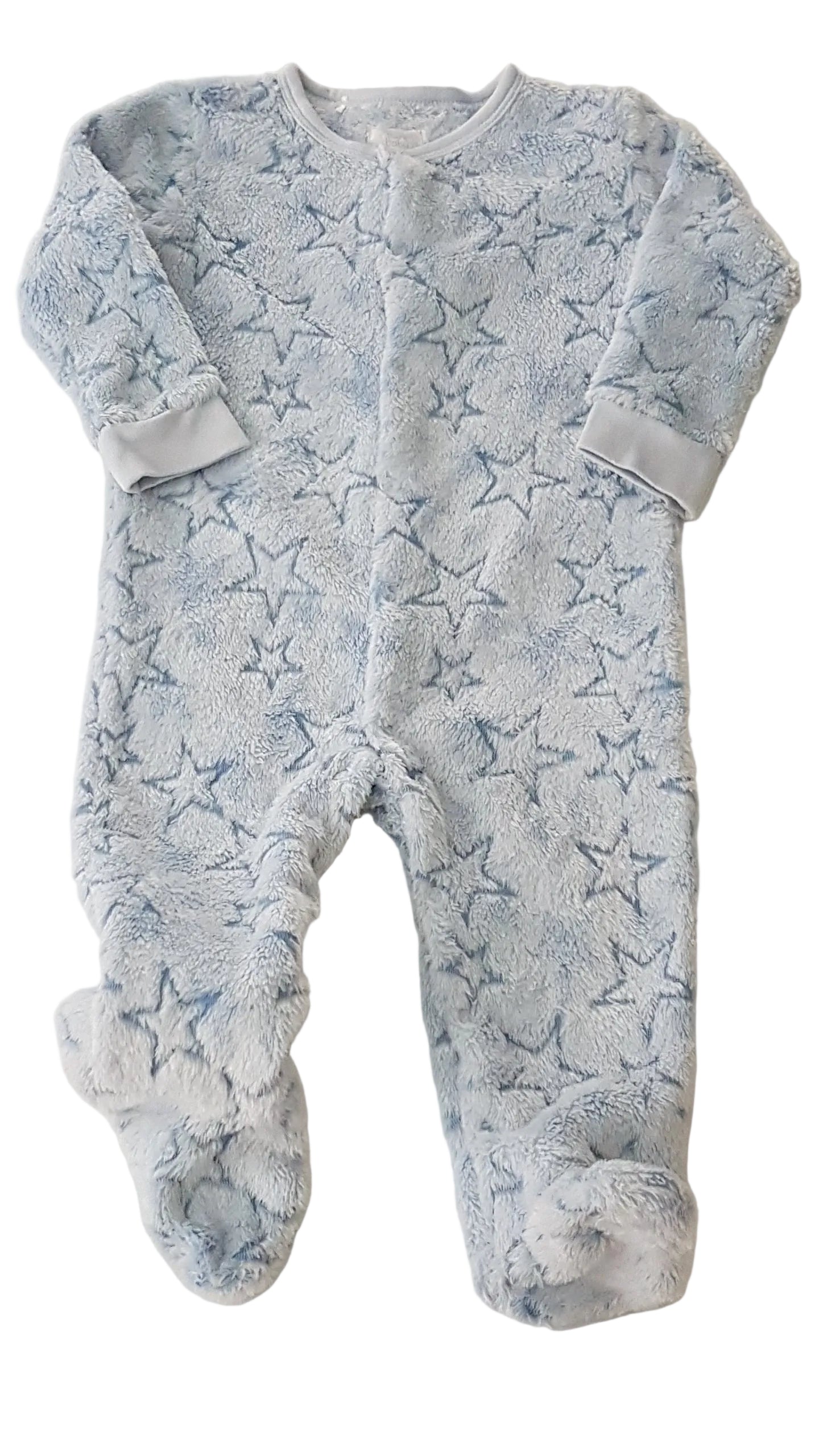 PURE BABY VASTAG  SZŐRMÉS, VILÁGOSKÉK-CSILLAGOS KISFIÚ RUGDALÓZÓ 74-80