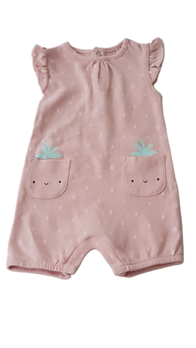 ÚJ TU PÚDER SZÍNŰ, VIDÁM MINTÁS KISLÁNY PLAYSUIT 62 Hover Image