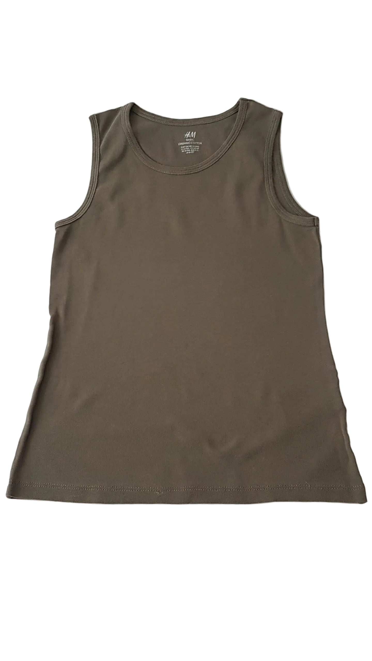 H&M KHAKI SZÍNŰ UNISEX ORGANIKUS PAMUT TRIKÓ  134-140