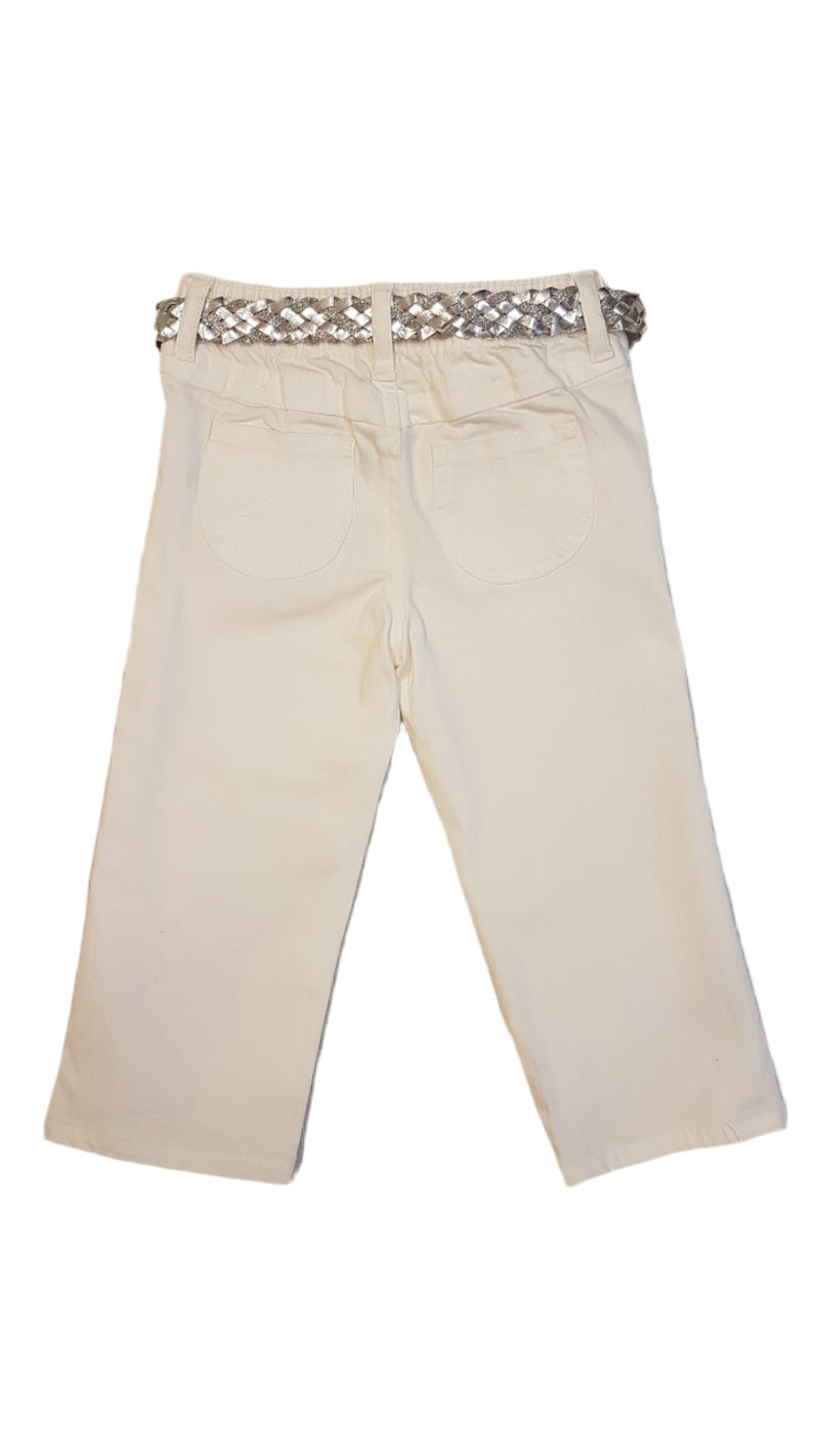 CIMKÉS KISLÁNY TRENDI FEHÉR FARMER NADRÁG, EZÜST ÖVVEL 86