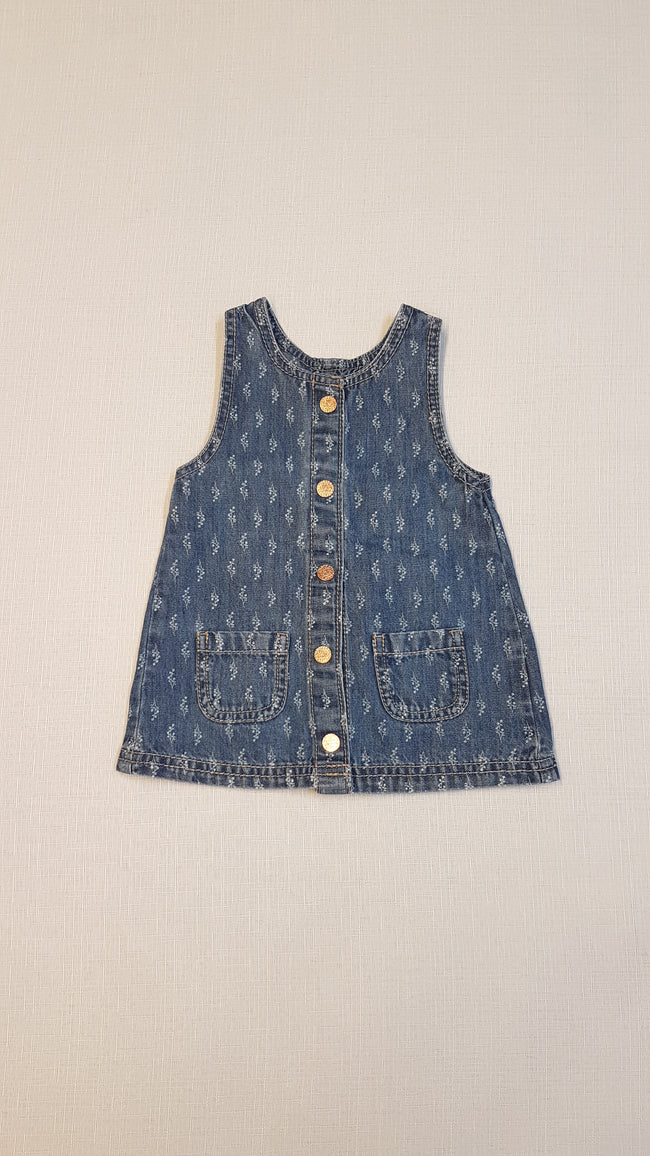 F&F VAGÁNY PATENTOS, VIRÁGMINTÁVAL DÍSZÍTETT, ZSEBES BABY FARMER RUHÁCSKA Hover Image