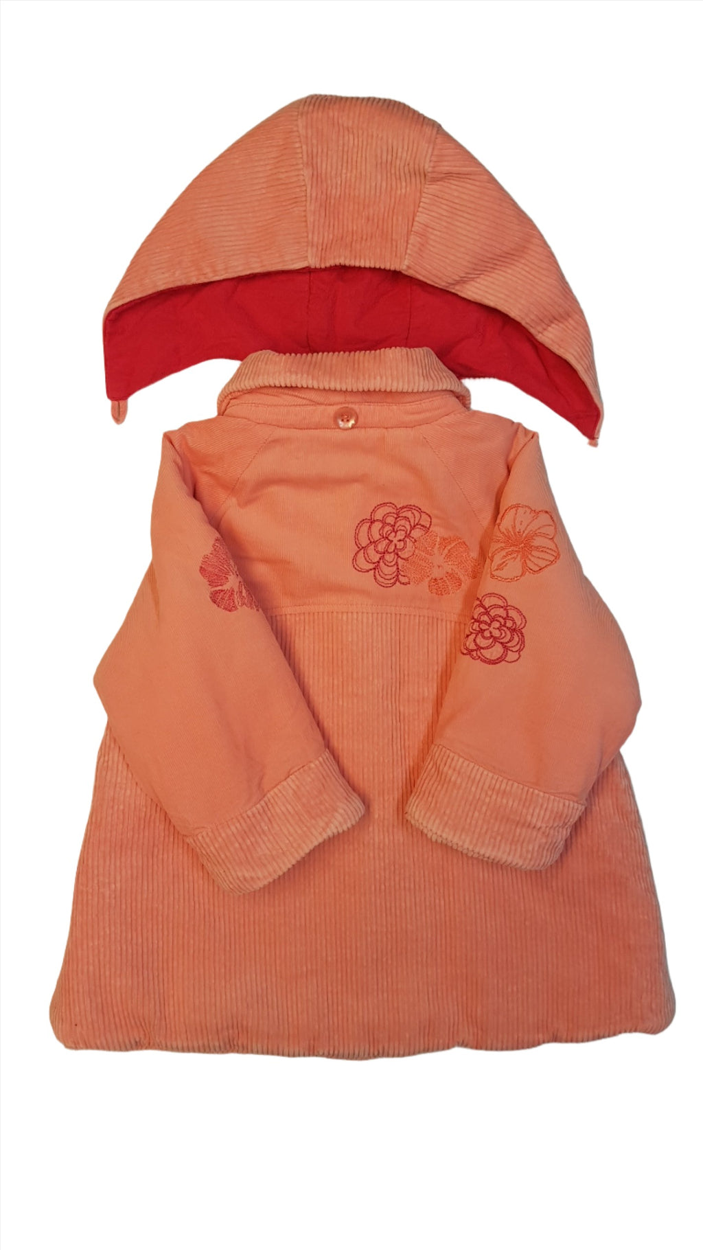 MARÉSE CSODASZÉP, KÜLÖNLEGES, KISLÁNY, ELEGÁNS VASTAG  BÁRSONY KABÁT, LESZEDHETŐ KAPUCNIVAL, HÍMZETT SZÍNES VIRÁGOKKAL DÍSZÍTVE