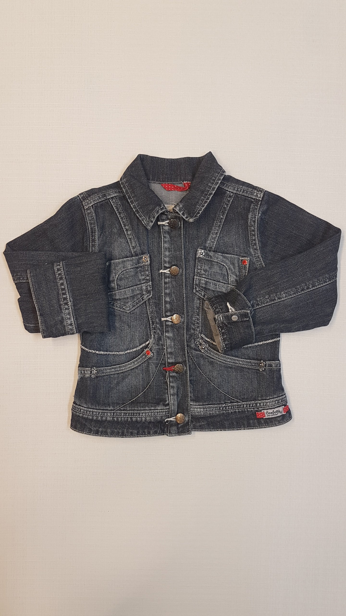 CONFETTI DENIM KOPTATOTT, DIVATOS, ZSEBES, TRENDI KISLÁNY FARMER DZSEKI