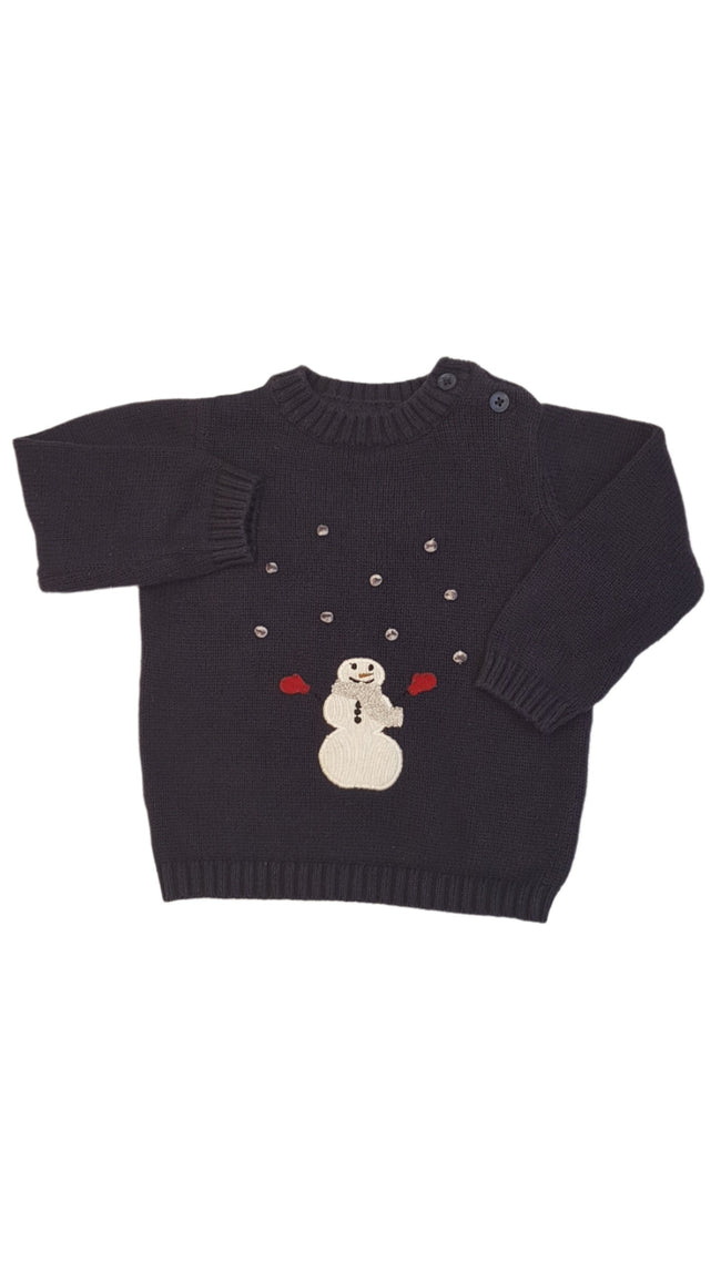 MAMAS&PAPAS SÖTÉTKÉK VASTAG KARÁCSONYI PULÓVER, NYAKRÉSZNÉL GOMBOS Hover Image