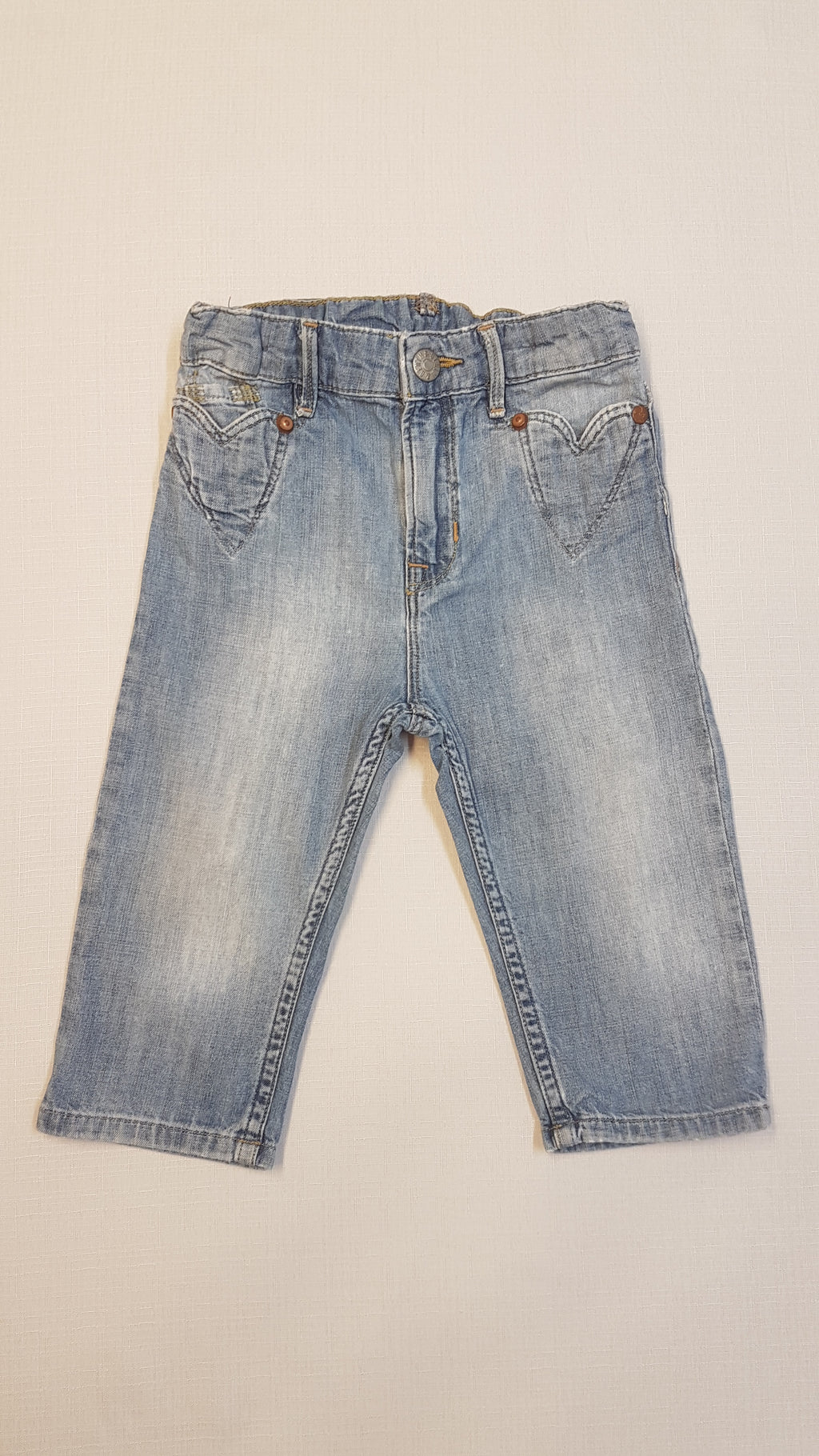 H&M KOPTATOTT, PUHA KISLÁNY FARMER NADRÁG, KÉTOLDALT SZÍVALAKÚ ZSEBEKKEL, ÁLLÍTHATÓ GUMIS DERÉKRÉSSZEL