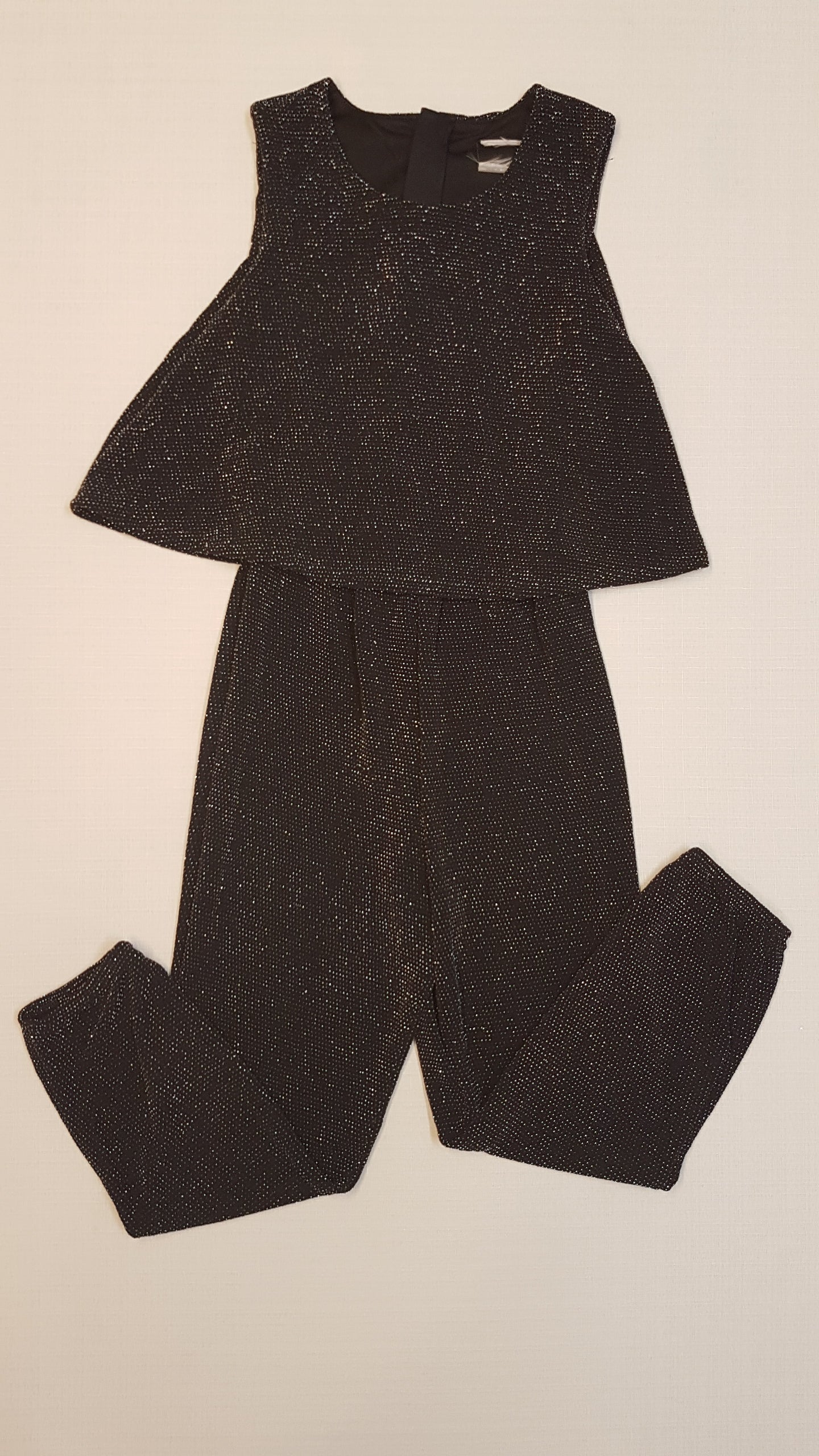 ÚJ F&F FEKETE, EZÜST CSILLOGÓS, SZTRECSIS, ALKALMI KISLÁNY JUMP SUIT