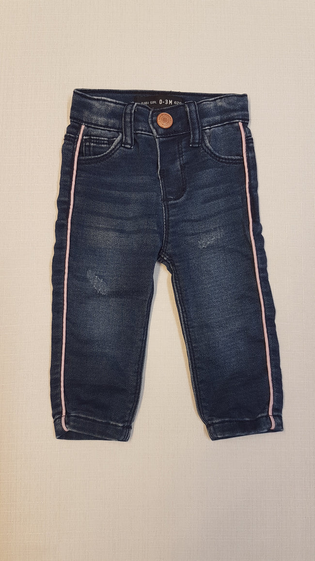 DENIM&CO KOPTATOTT TRENDI SZTECSI KISLÁNY PUHA FARMER NADRÁG ÁLLÍTHATÓ GUMIS DERÉK RÉSSZEL RÓZSASZÍN SZEGŐVEL Hover Image