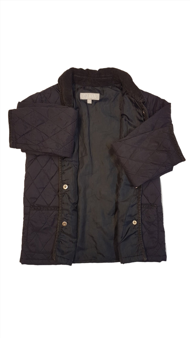 C.Z.MAX SÖTÉTKÉK STEPPELT ÁTMENETI KISLÁNY ELEGÁNS KABÁT, KORDBÁRSONY GALLÉRRALÉS BÁRSONY SZEGŐVEL Main Image