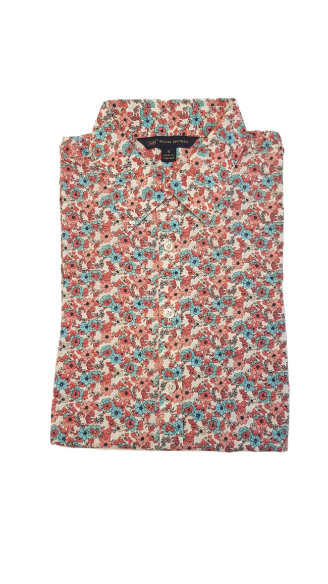 "346" BROOKS BROTHERS SZÍNES APRÓ VIRÁG MINTÁS  KISLÁNY ELEGÁNS ING BLÚZ Hover Image