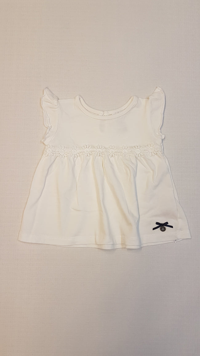 JASPER J CONRAN EXTRA MINŐSÉGŰ FEHÉR RÖVID ÚJJÚ CSINI KISLÁNY FELSŐ HÍMZETT VIRÁGOKKAL DÍSZÍTVE Hover Image