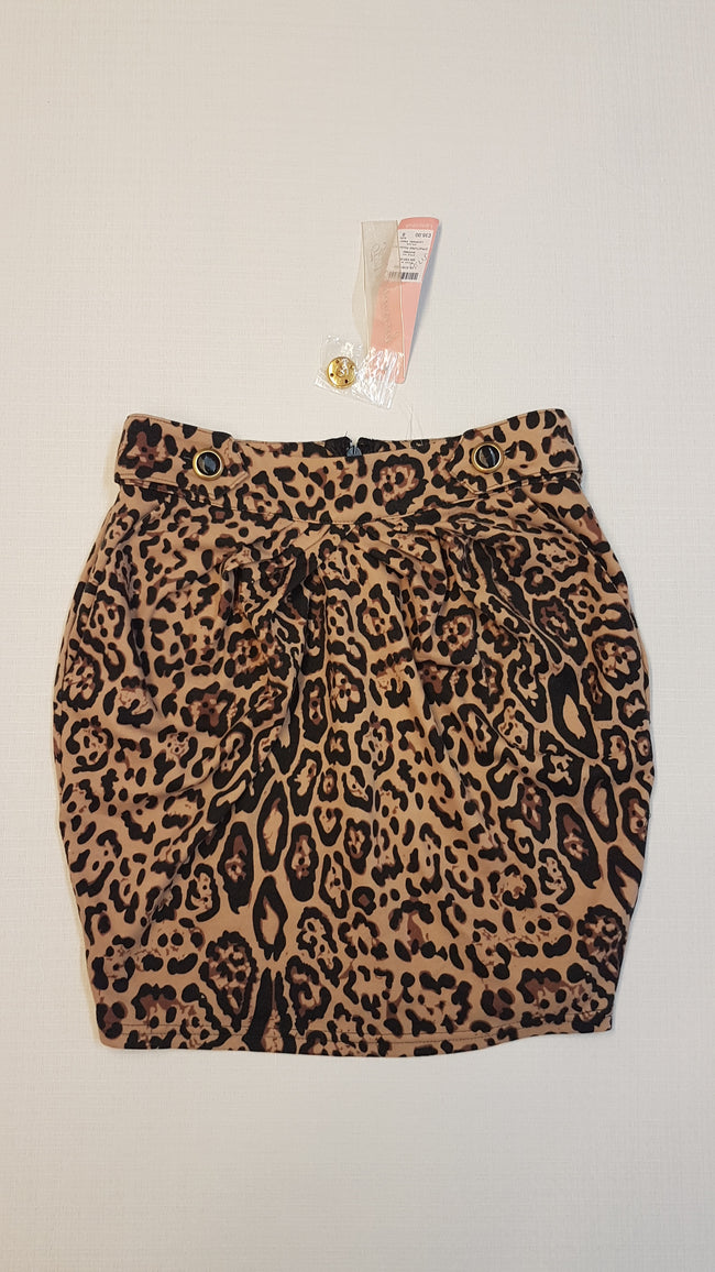 CÍMKÉS LIPSY LONDON TRENDI  LEOPÁRD MINTÁS VASTAGABB PAMUT RÁNCOLT 2 OLDALT ZSEBESKISLÁNY SZOKNYA Hover Image