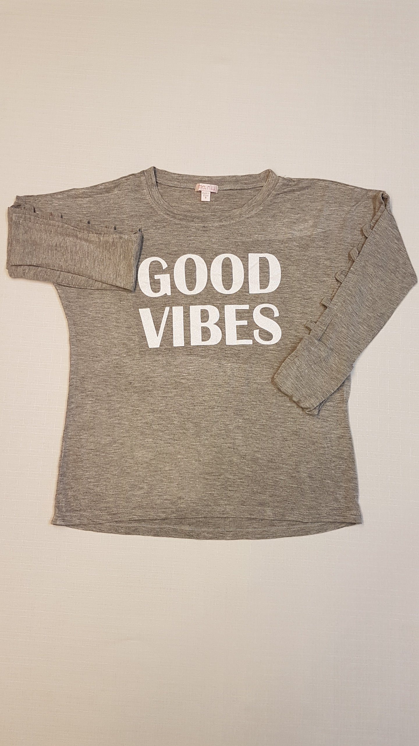ME N U EXTRA MINŐSÉGŰ PUHA TAPINTÁSÚ GOOD VIBES CSILLÁM POROS FELIRATOS KISLÁNY TRENDI FELSŐ