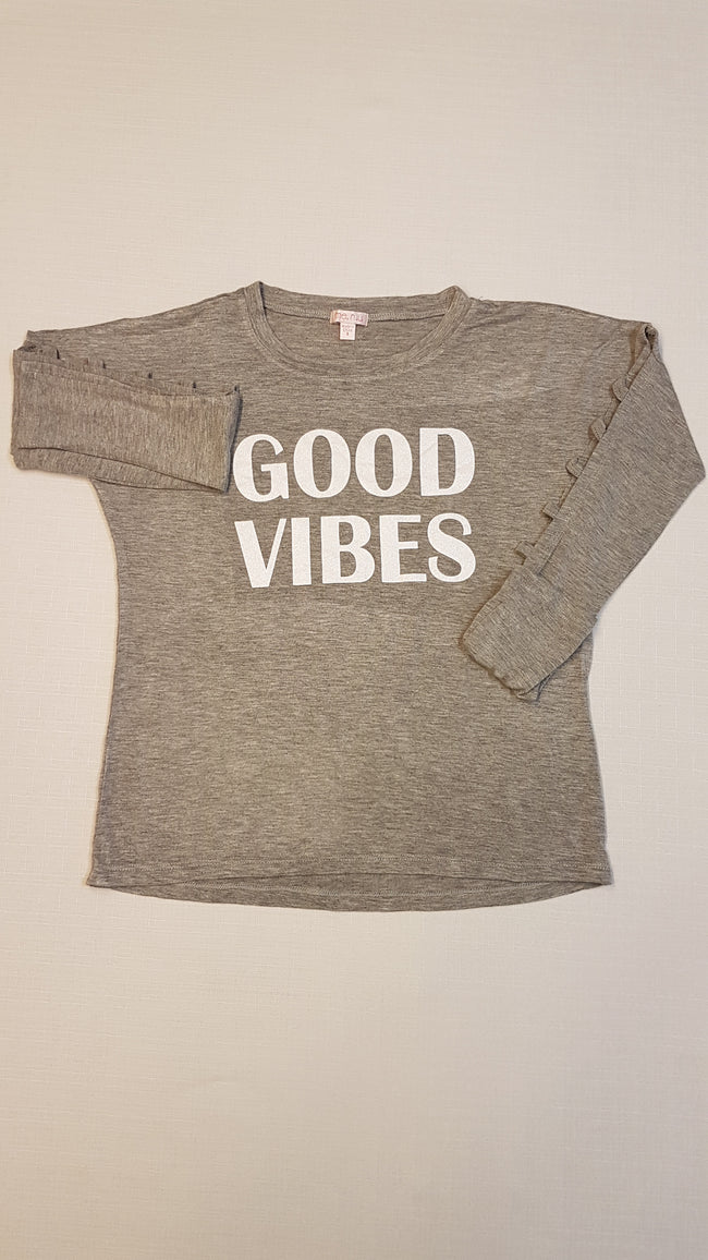 ME N U EXTRA MINŐSÉGŰ PUHA TAPINTÁSÚ GOOD VIBES CSILLÁM POROS FELIRATOS KISLÁNY TRENDI FELSŐ Hover Image