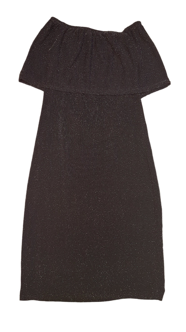 BASIC SÖTÉTKÉK,ALKALMI,KISLÁNY RUHA,EZÜST CSILLÁMPORRAL DÍSZÍTVE, VÁLLRÉSZNÉL GUMIS Hover Image